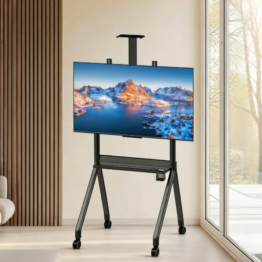 Premium Mobile TV Stand Cart with Wheels & Media Shelf 55 to 120 Inches